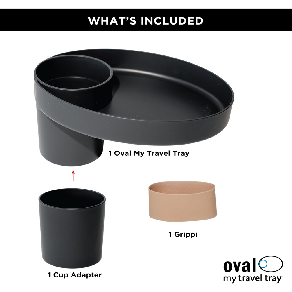 Travel Tray Oval Pirate Black keeps snacks and drinks within reach during outings.