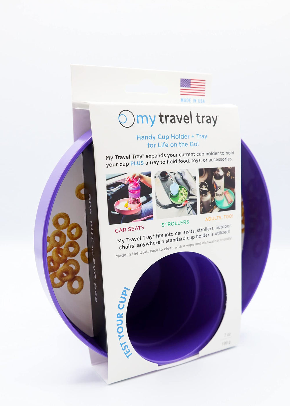 Travel Tray Round Purple compatibility list helps verify fit with seats
