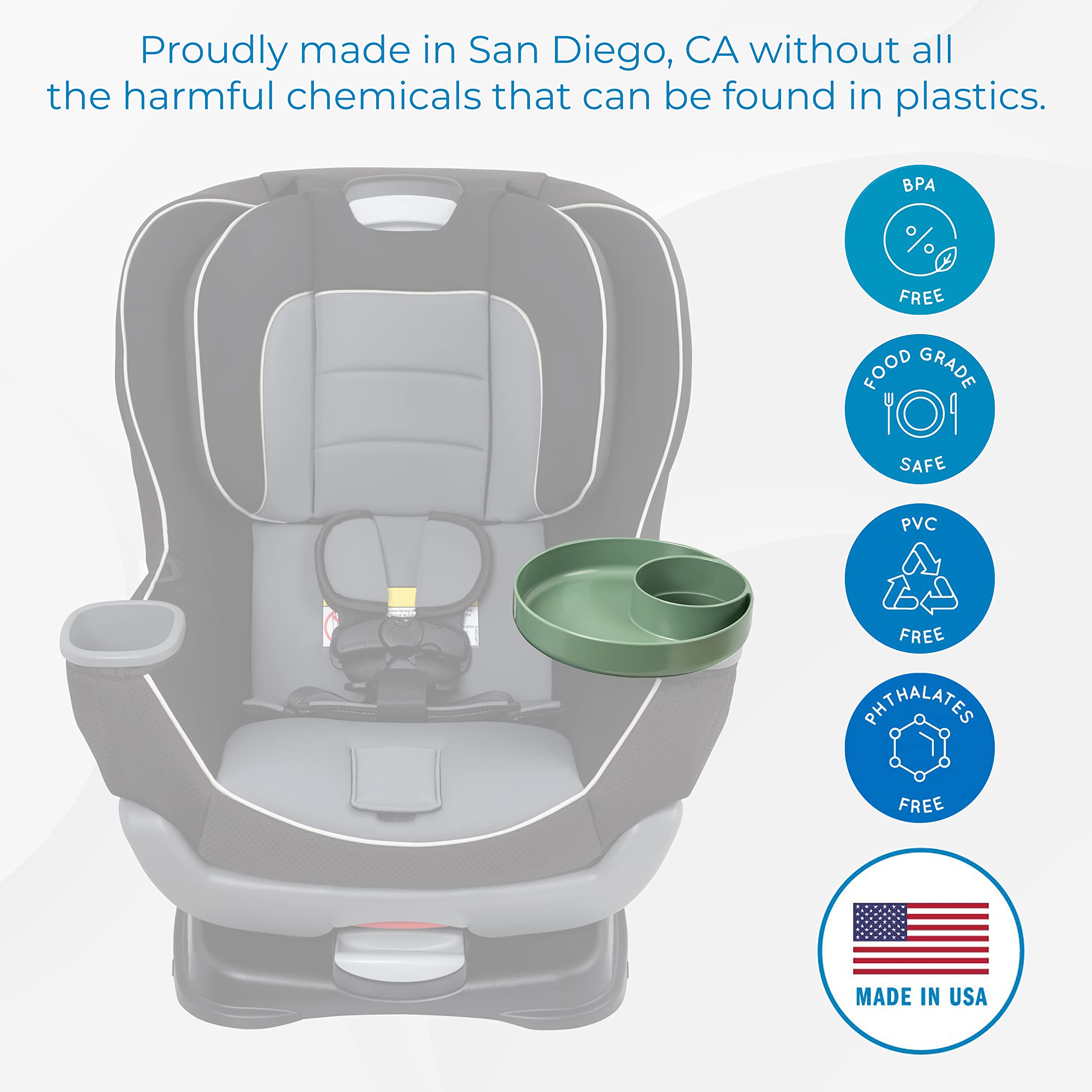 Travel Tray USA Moss Green cup-holder-fit with four size options for secure setups.