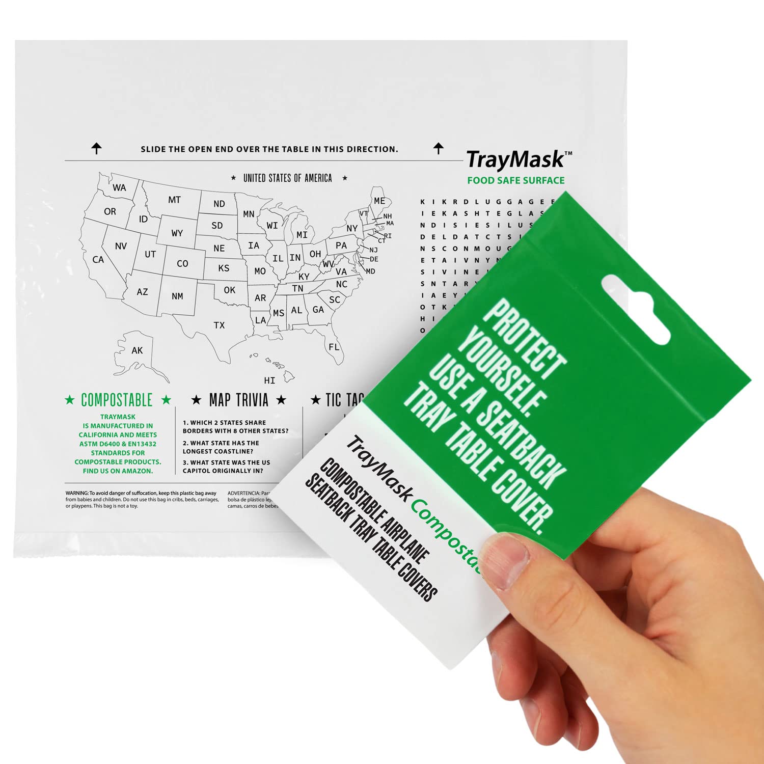 TrayMask close-up of compostable materials highlights simple disposable option