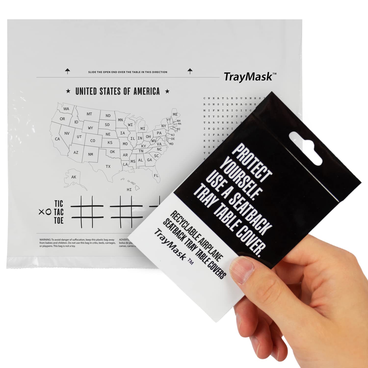 TrayMask comes in a 10-pack, ready for family trips.
