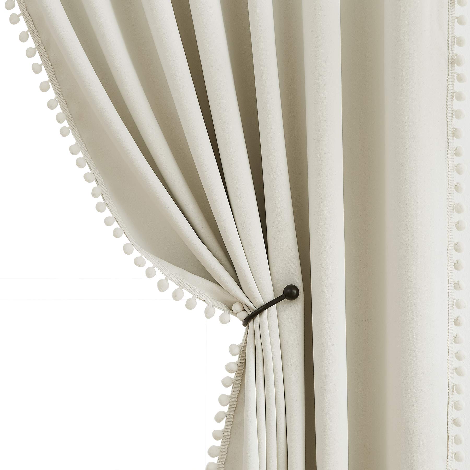 Treatmentex Pom Pom Curtains bedroom setup enhances cozy ambiance while blocking light.