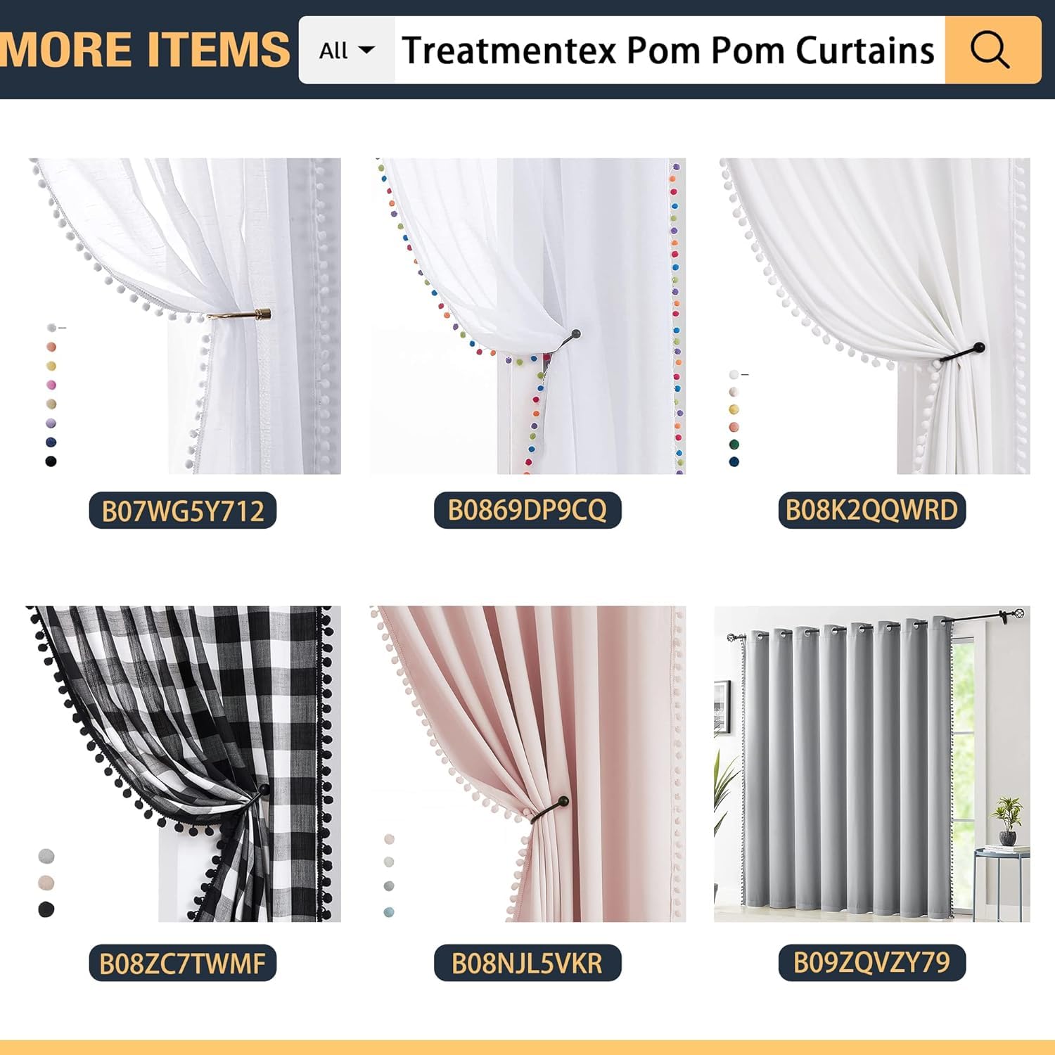 Treatmentex Pom Pom Curtains nursery setup reduces glare with playful pom pom trim.