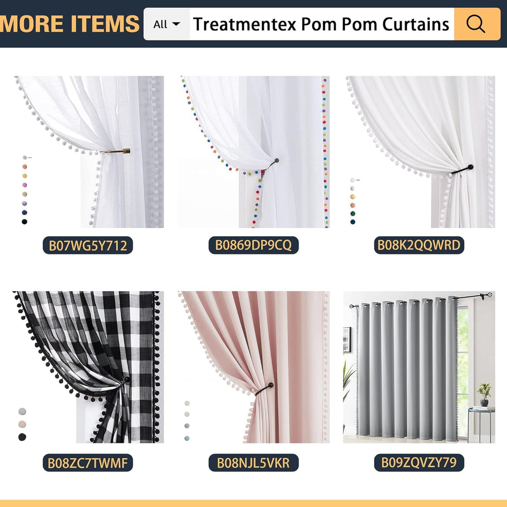 Treatmentex Pom Pom Curtains nursery setup reduces glare with playful pom pom trim.