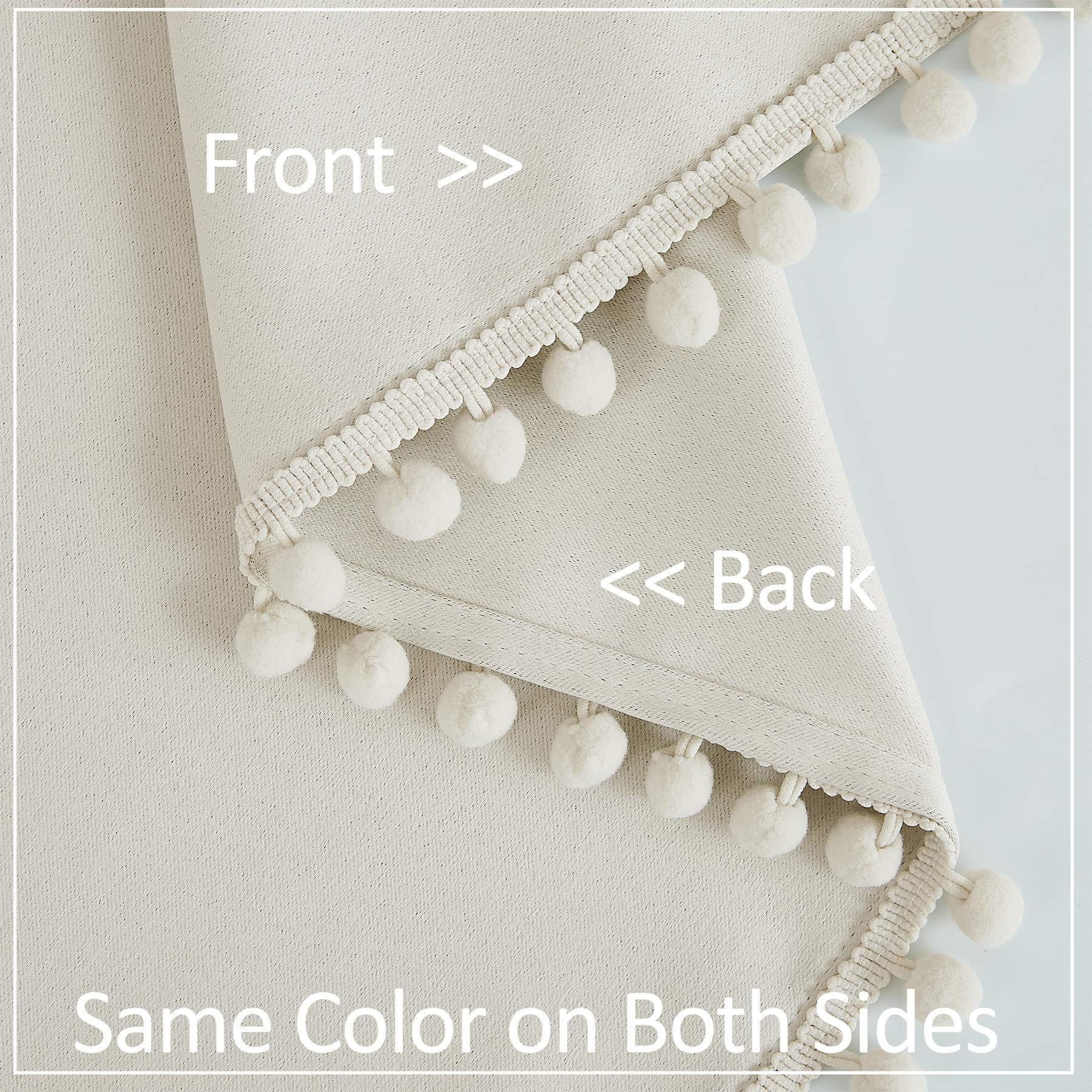 Treatmentex Pom Pom Curtains rod-pocket header enables easy installation and casual gathered look.