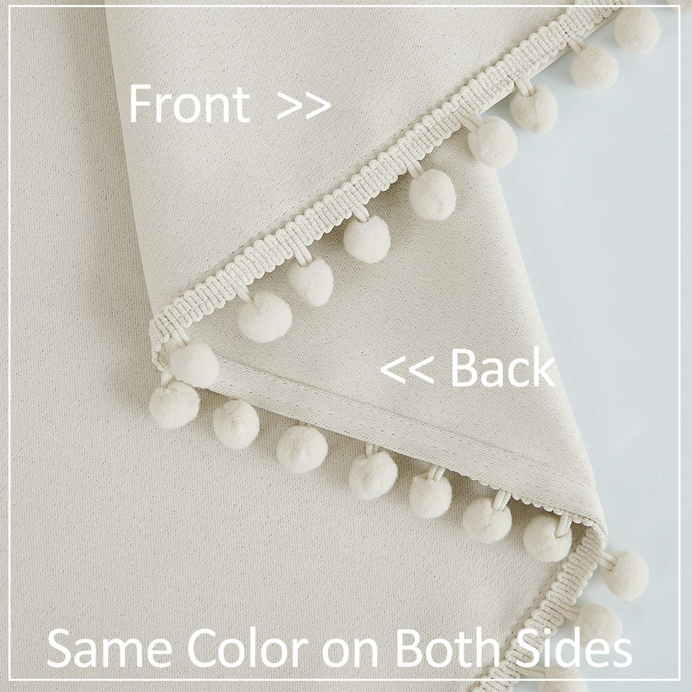 Treatmentex Pom Pom Curtains rod-pocket header enables easy installation and casual gathered look.