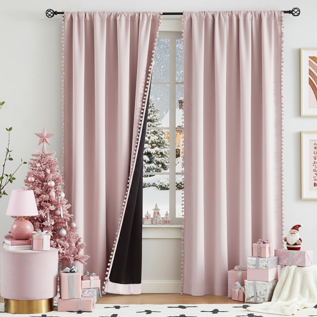 Treatmentex Pompom Pink layered look with sheer curtains option