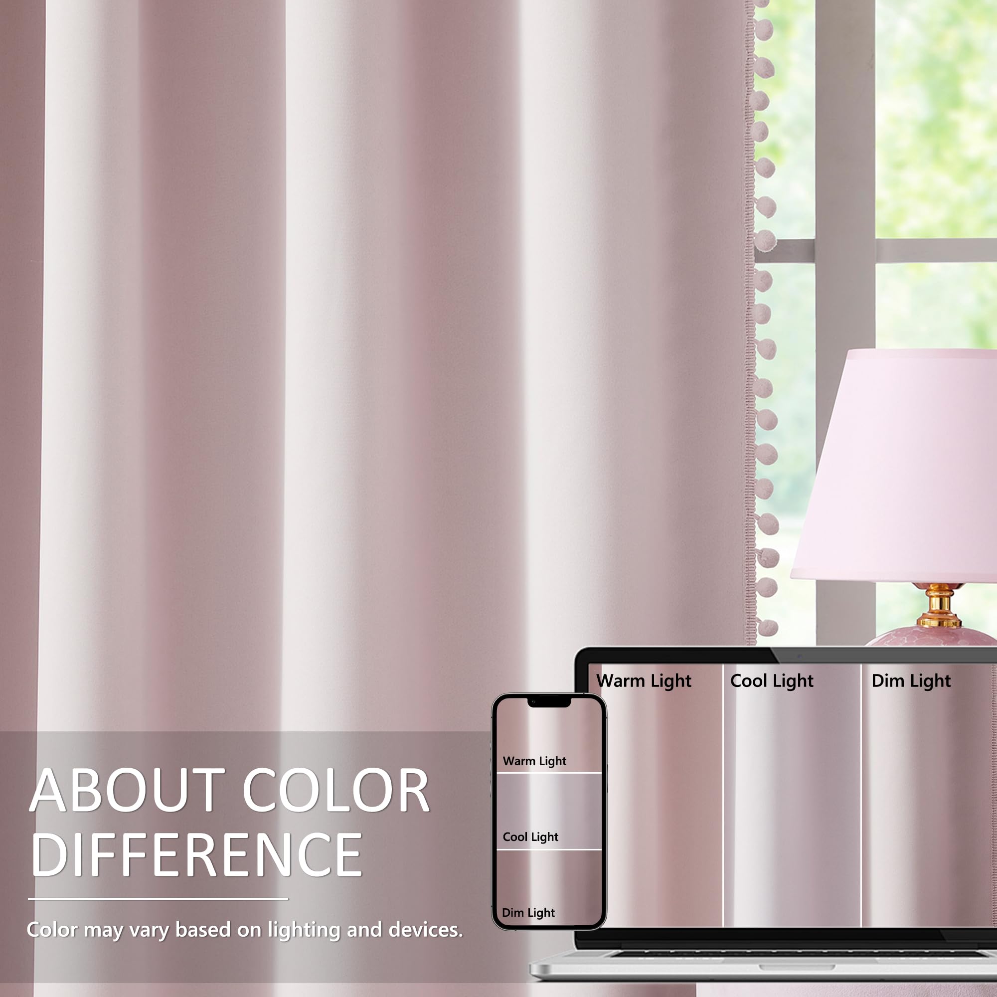 Treatmentex Pompom Pink thermal-insulated fabric cross-section highlighting triple weave light blocking