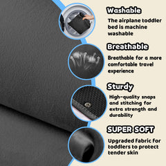 TrekBabe toddler airplane seat extender in-use provides stable travel comfort.
