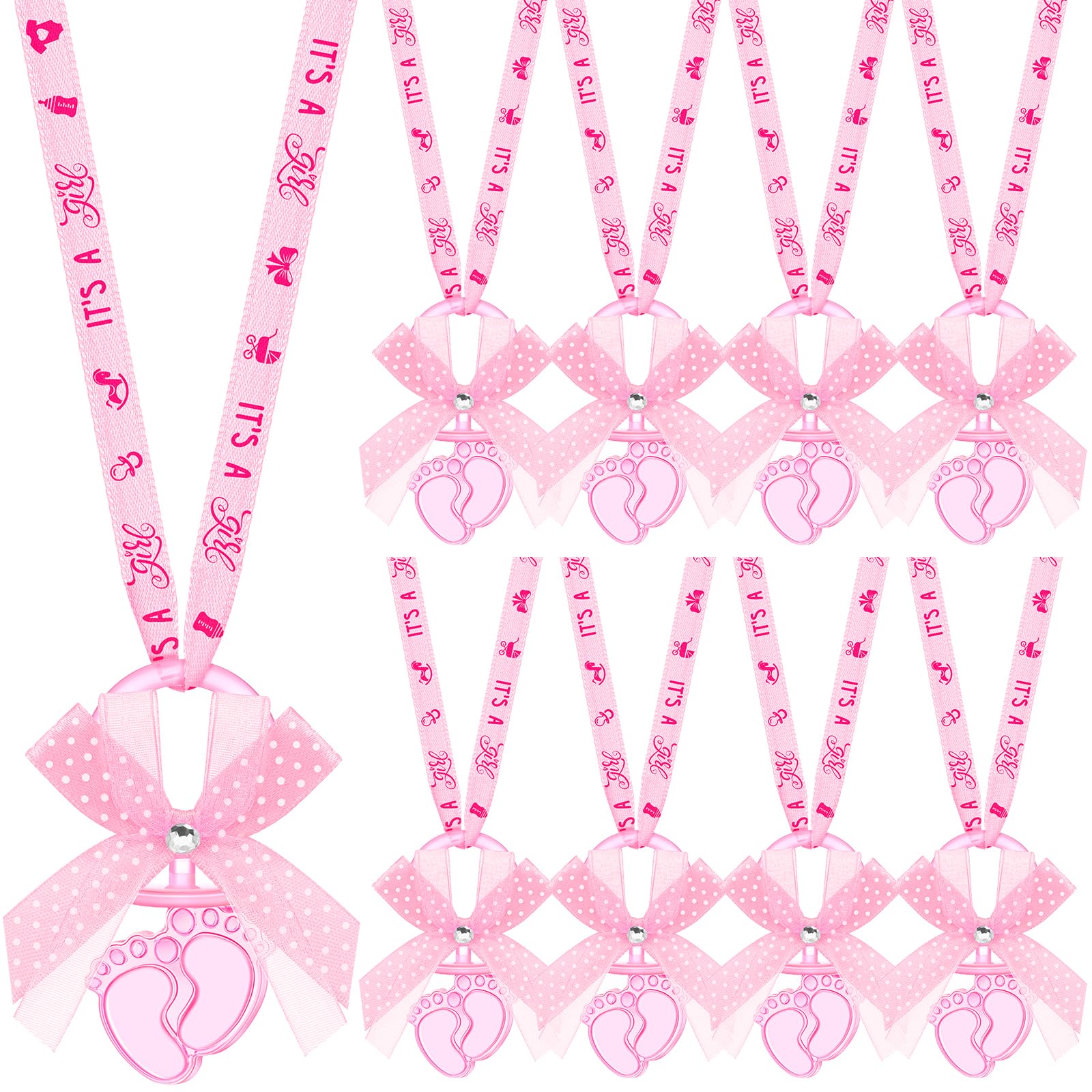 TrelaCo pacifier necklaces pink pack adds festive decor and party favors for a baby shower.