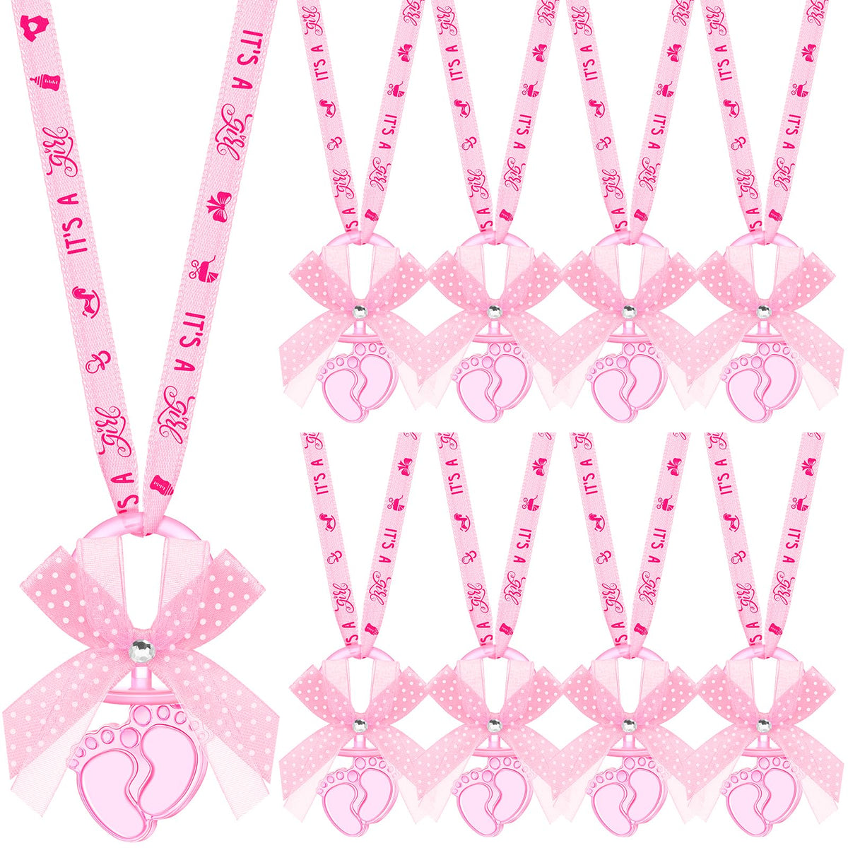 TrelaCo pacifier necklaces pink pack adds festive decor and party favors for a baby shower.