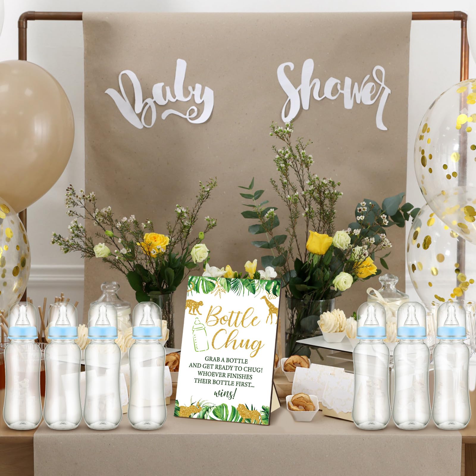 TrelaCo Safari baby bottles set for shower game ready for quick play