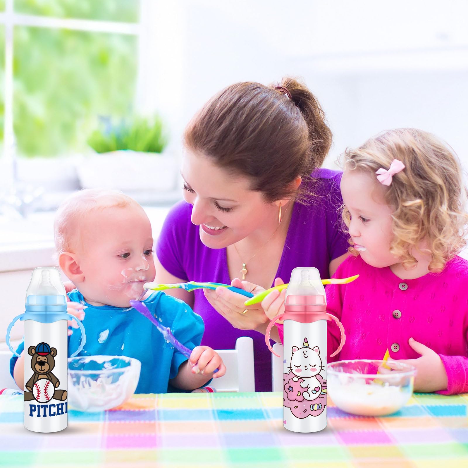 TrelaCo sublimation-ready bottle for colorful personalization of toddler bottles