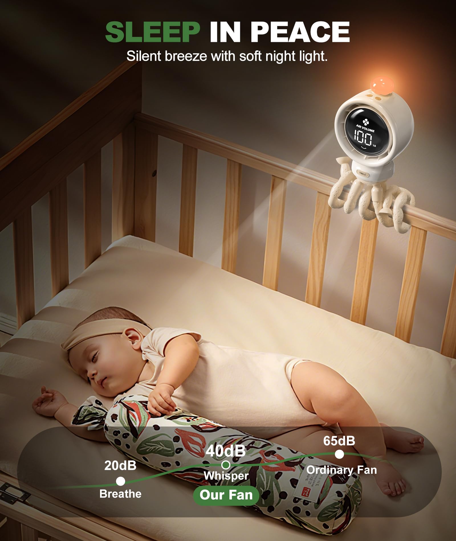 TRELC octopus stand wraps around strollers and cribs for flexible placement