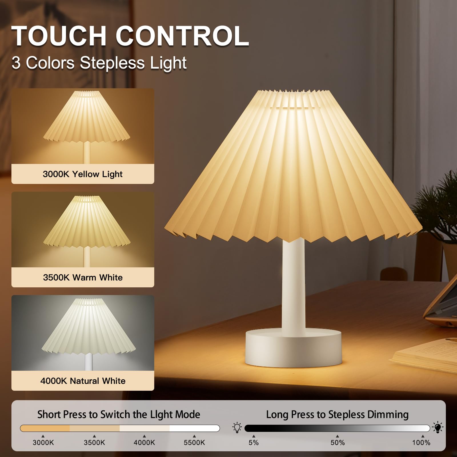Tremdwoto cordless night light features stepless dimming for precise brightness control.