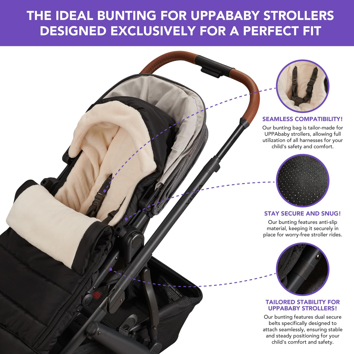 TrendHub Bunting Bag for UPPAbaby anti-slip back keeps bunting in place.
