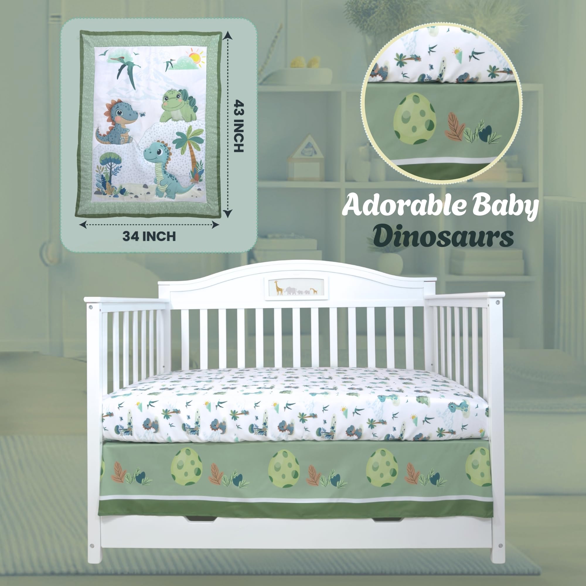 TrenD'Lay crib skirt with dinosaur print enhances nursery decor