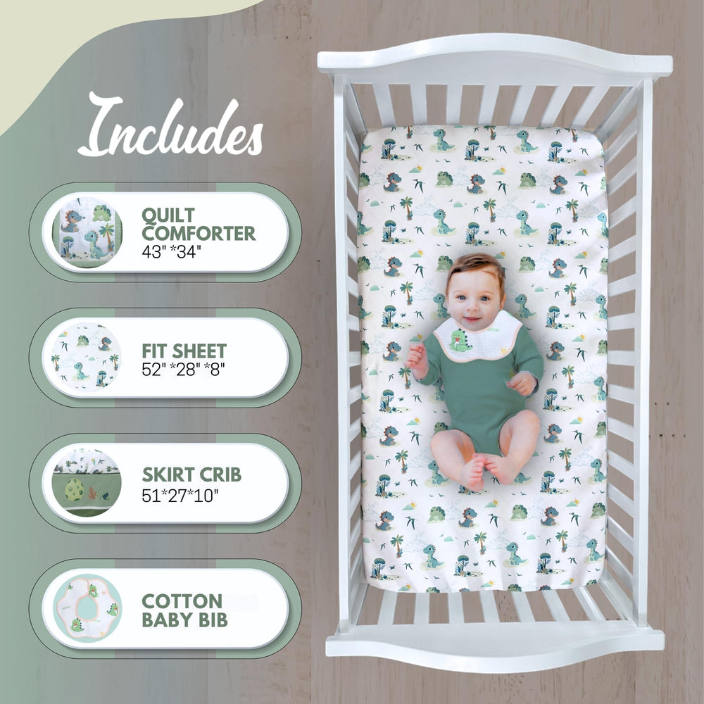 TrenD'Lay dino fitted sheet on standard crib for a secure fit