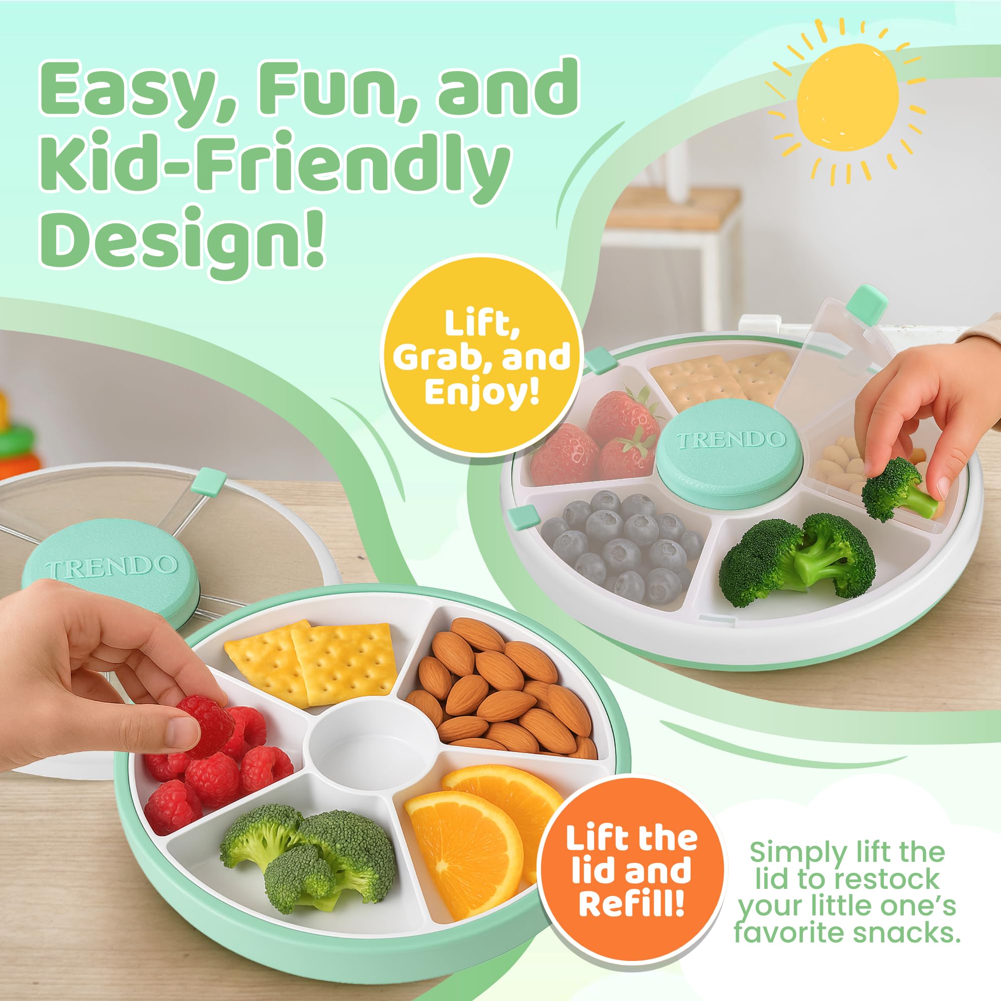 Trendo Snack Spinner hand-strap enables easy portability for on-the-go use.