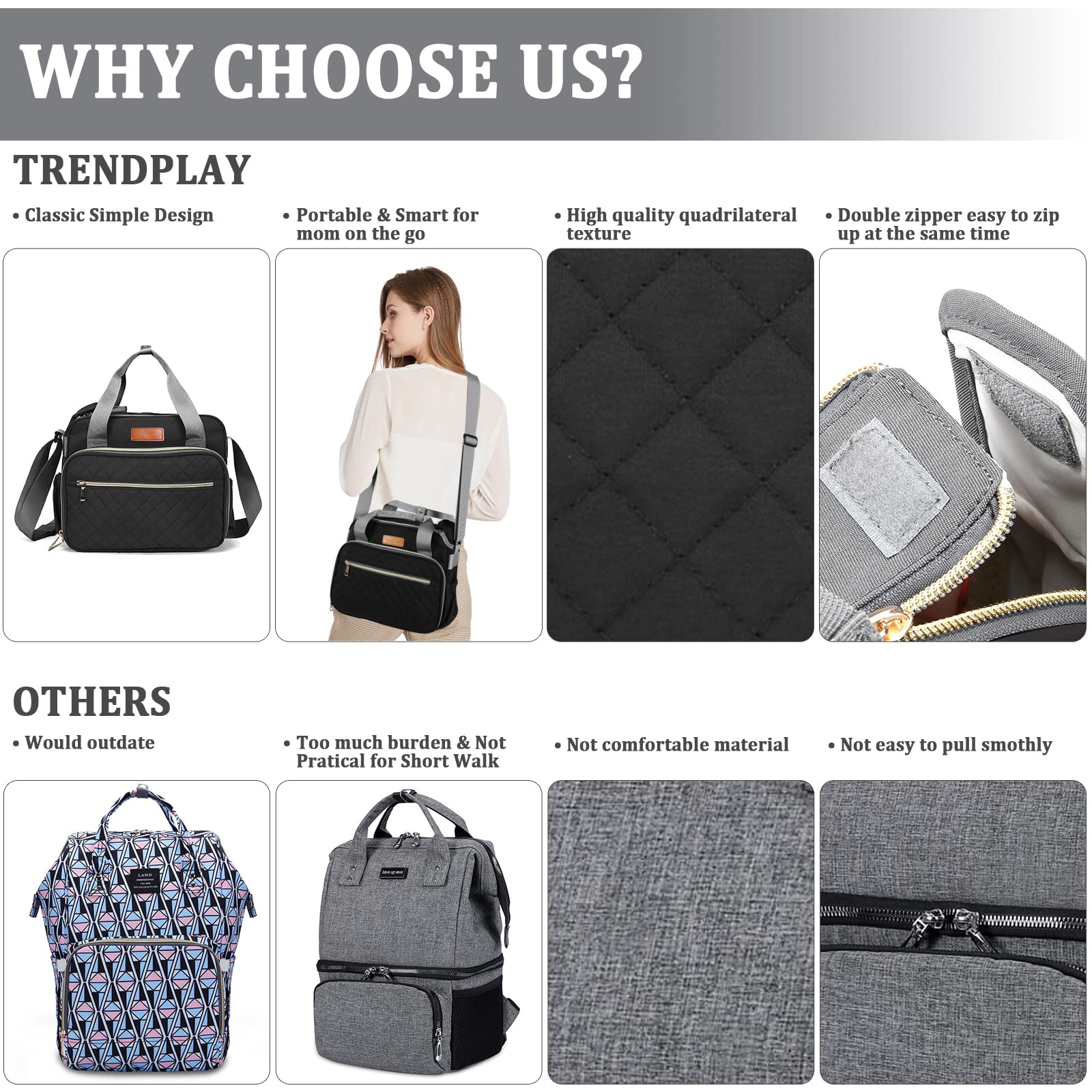 TRENDPLAY diaper bag tote gift-ready design suitable for baby showers and new parents.