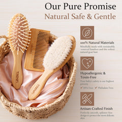 TRENFI bamboo baby massaging brush demonstrating soothing scalp massage