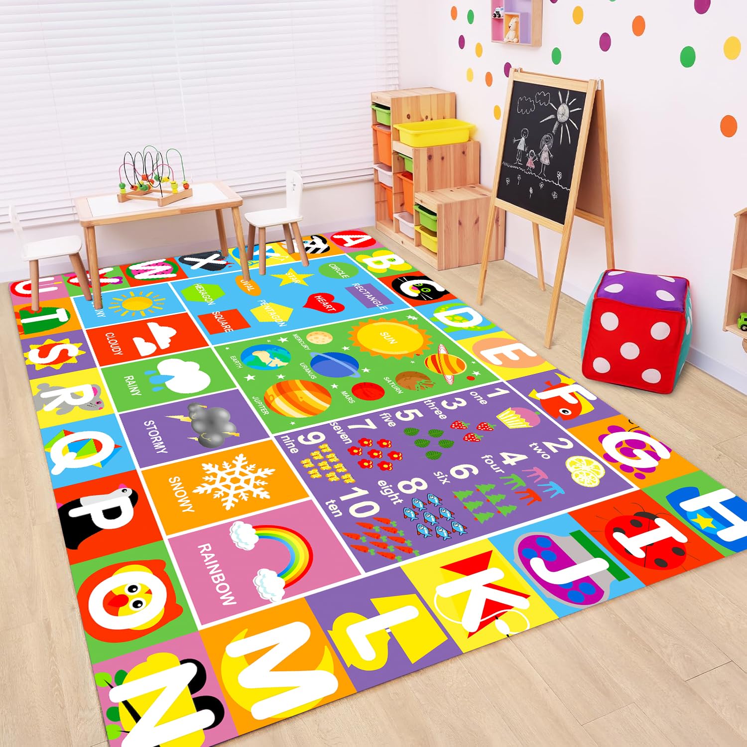 TRHEAVNIC Alphabet Rug stain-resistant fabric enables easy cleanup after spills.