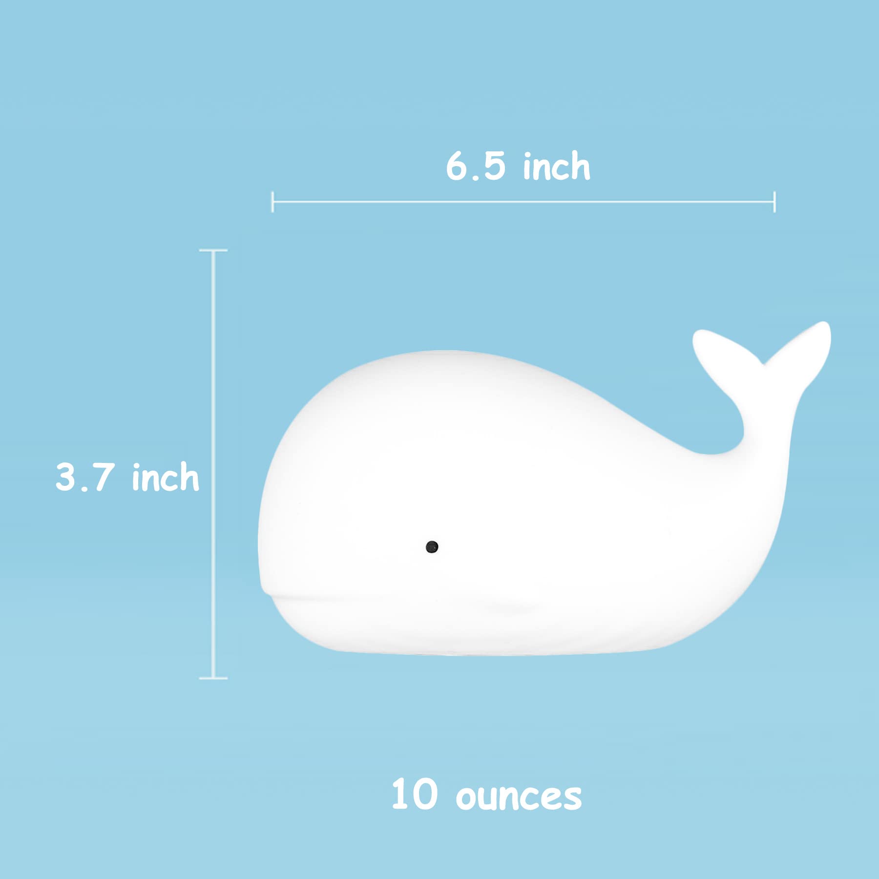 TriPro Whale Night Light powered by 1200mAh battery for overnight use
