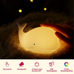 TriPro Whale Night Light shows 7-color breathing mode for mood lighting