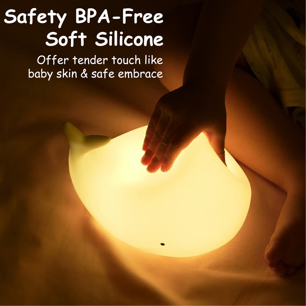 TriPro Whale Night Light crafted from BPA-free silicone with soft-touch feel