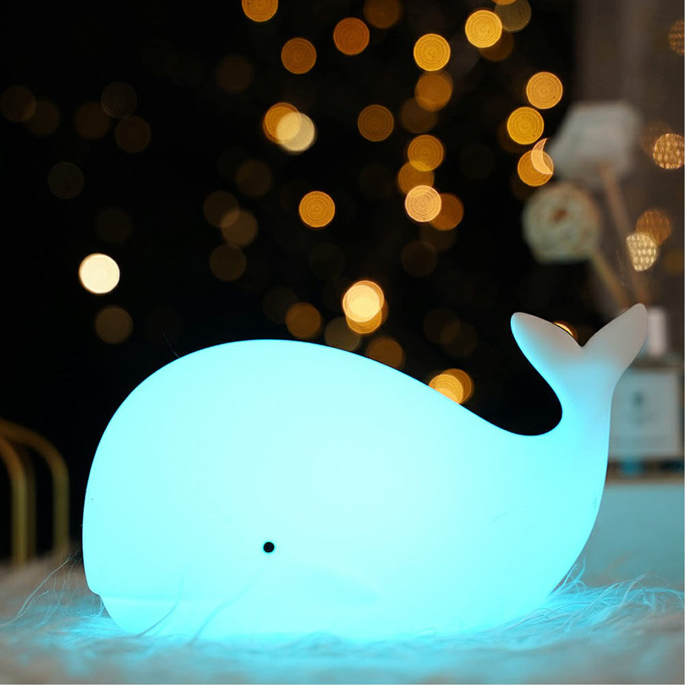 TriPro Whale Silicone Night Light in a soft beach nursery scene for cozy ambiance
