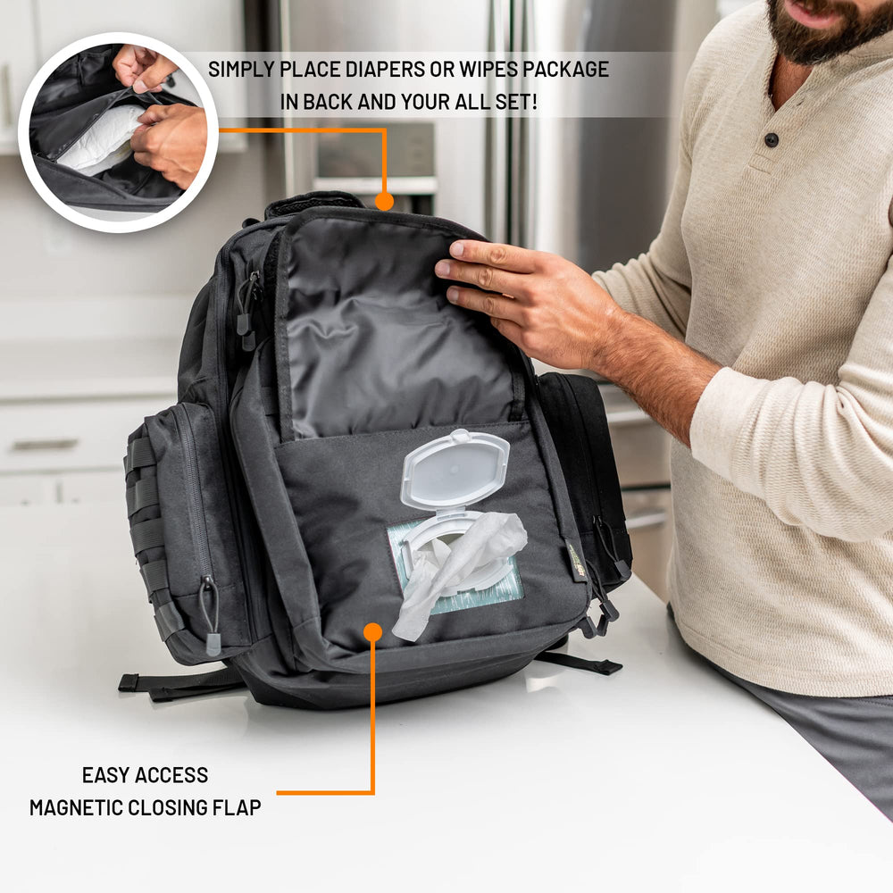 Tridee Dad Diaper Bag foldable changing pad adds on-the-go diaper changes.
