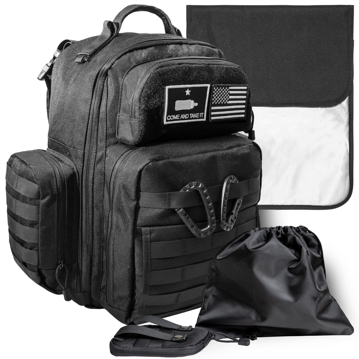 Tridee Dad Diaper Bag front view shows roomy main compartment for baby gear.