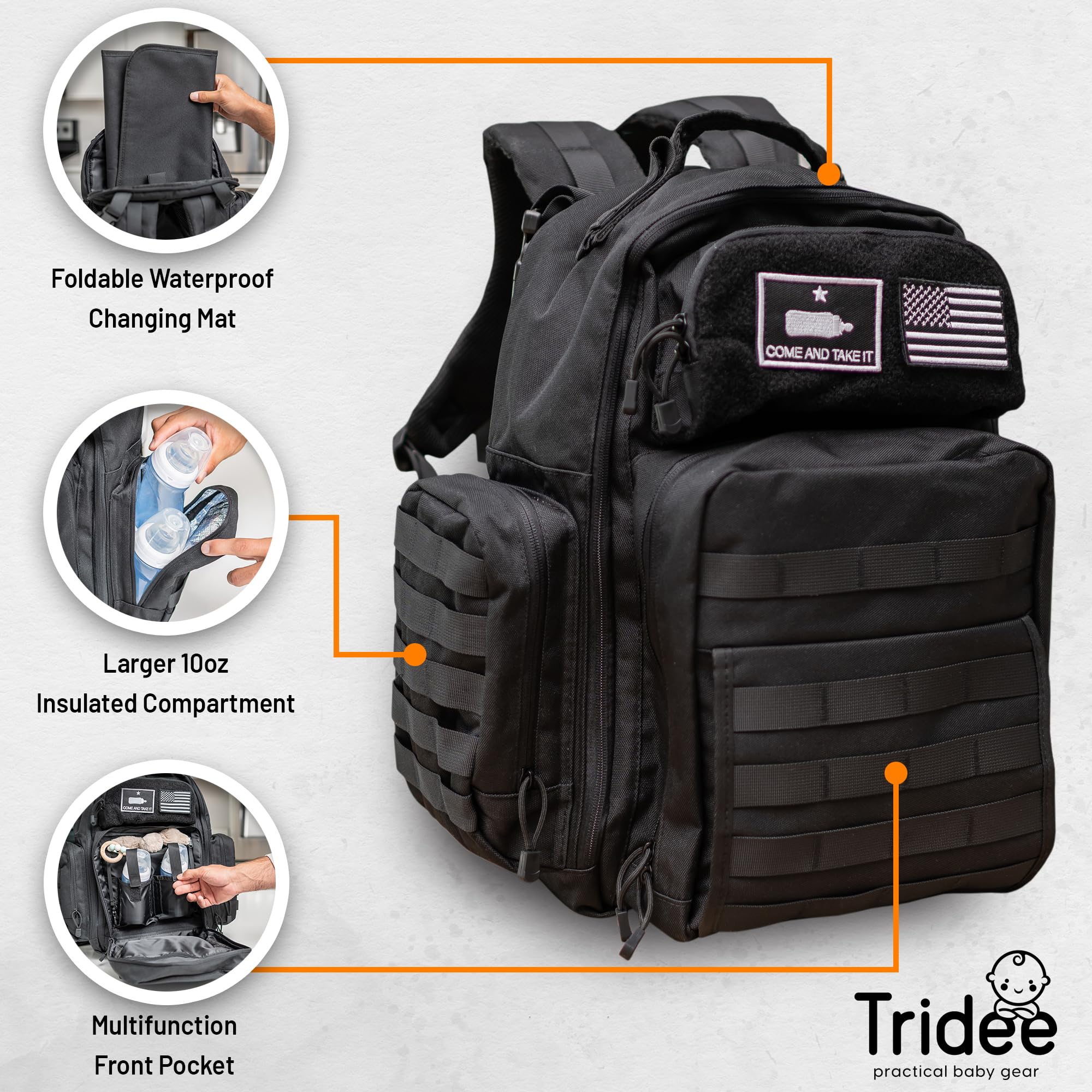 Tridee Dad Diaper Bag used diaper pouch shows organized disposal during outings.