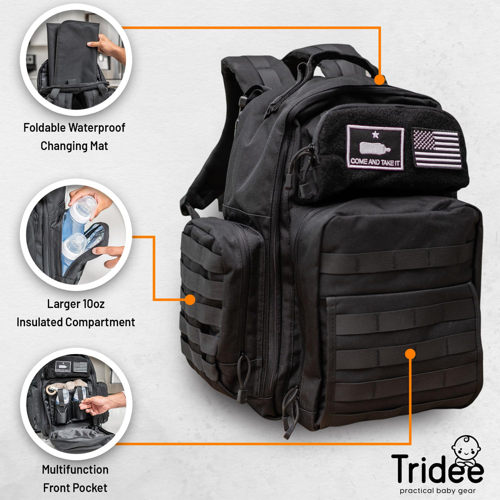 Tridee Dad Diaper Bag used diaper pouch shows organized disposal during outings.