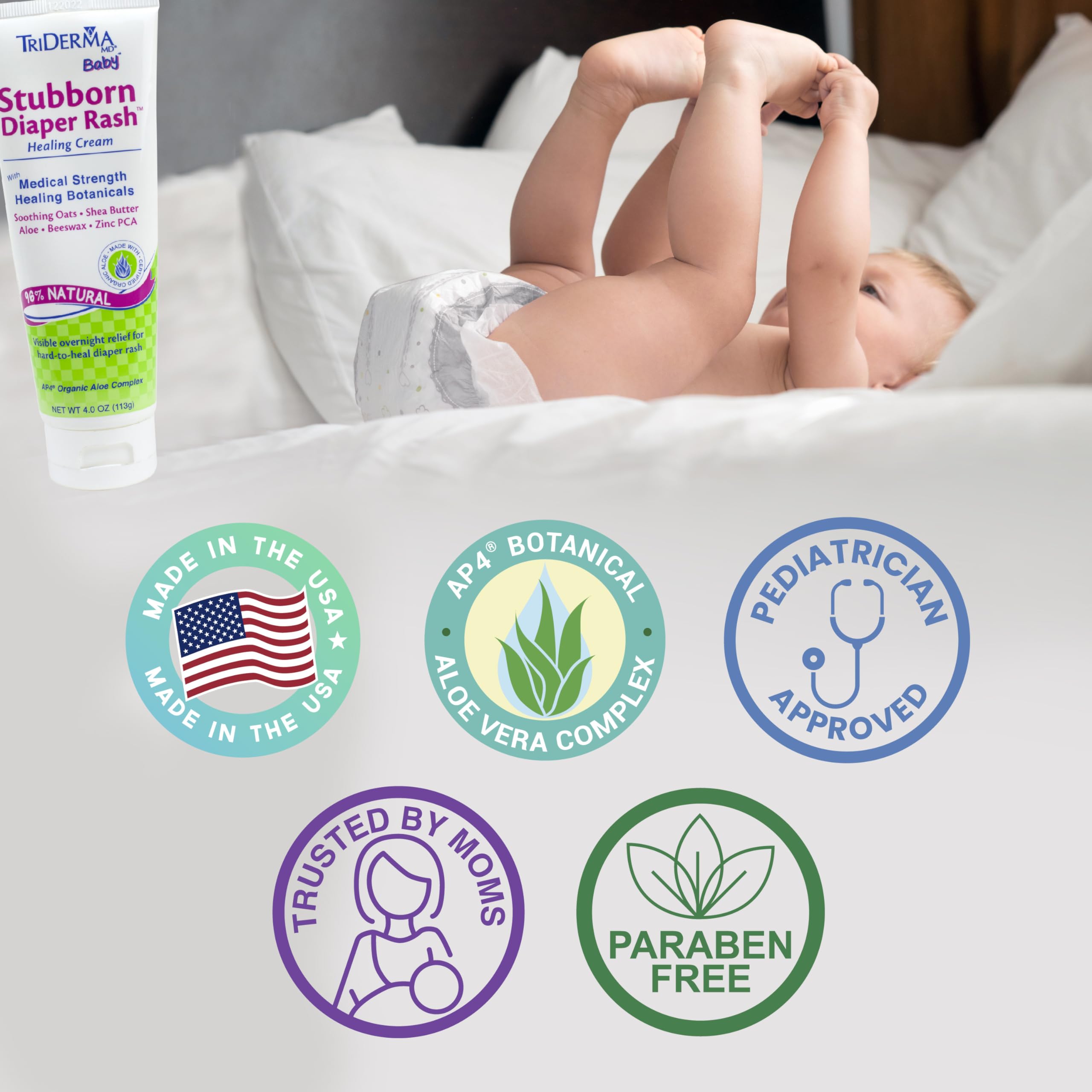 TriDerma AP4 Aloe Vera Gel Complex detail emphasizes soothing healing properties.