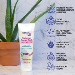 TriDerma Stubborn Diaper Rash Cream application on baby skin for quick soothing.
