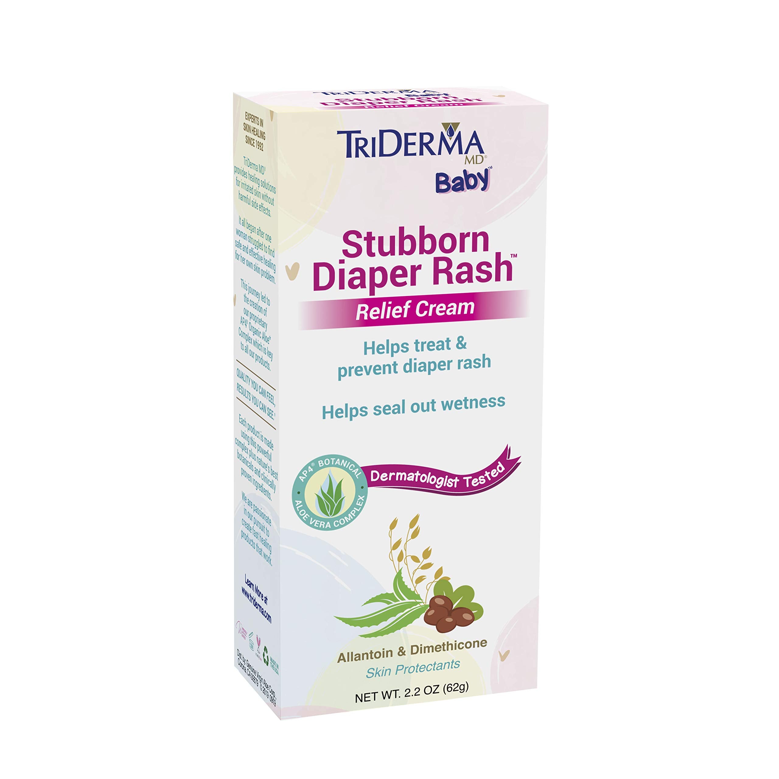 TriDerma Stubborn Diaper Rash Cream close-up on smooth baby skin.