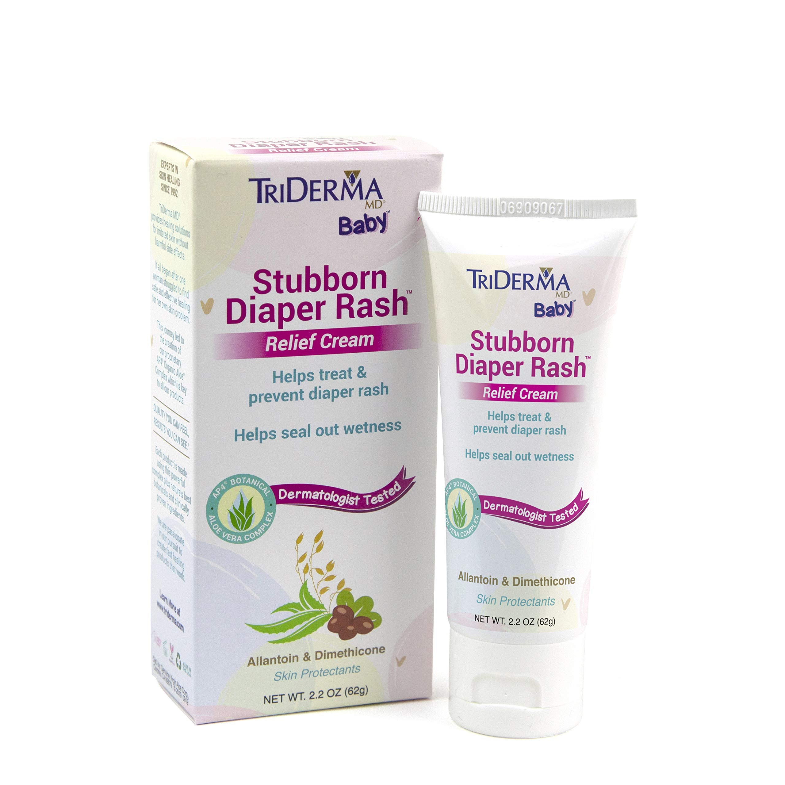 TriDerma Stubborn Diaper Rash Cream tube front displaying gentle relief for diaper area.