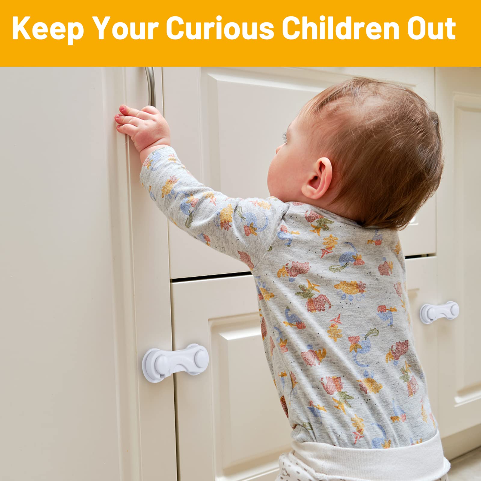 TRILINK baby proofing locks installed on drawers demonstrate easy access control.