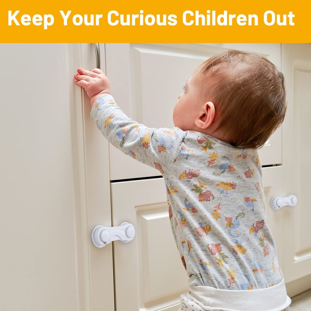 TRILINK baby proofing locks installed on drawers demonstrate easy access control.