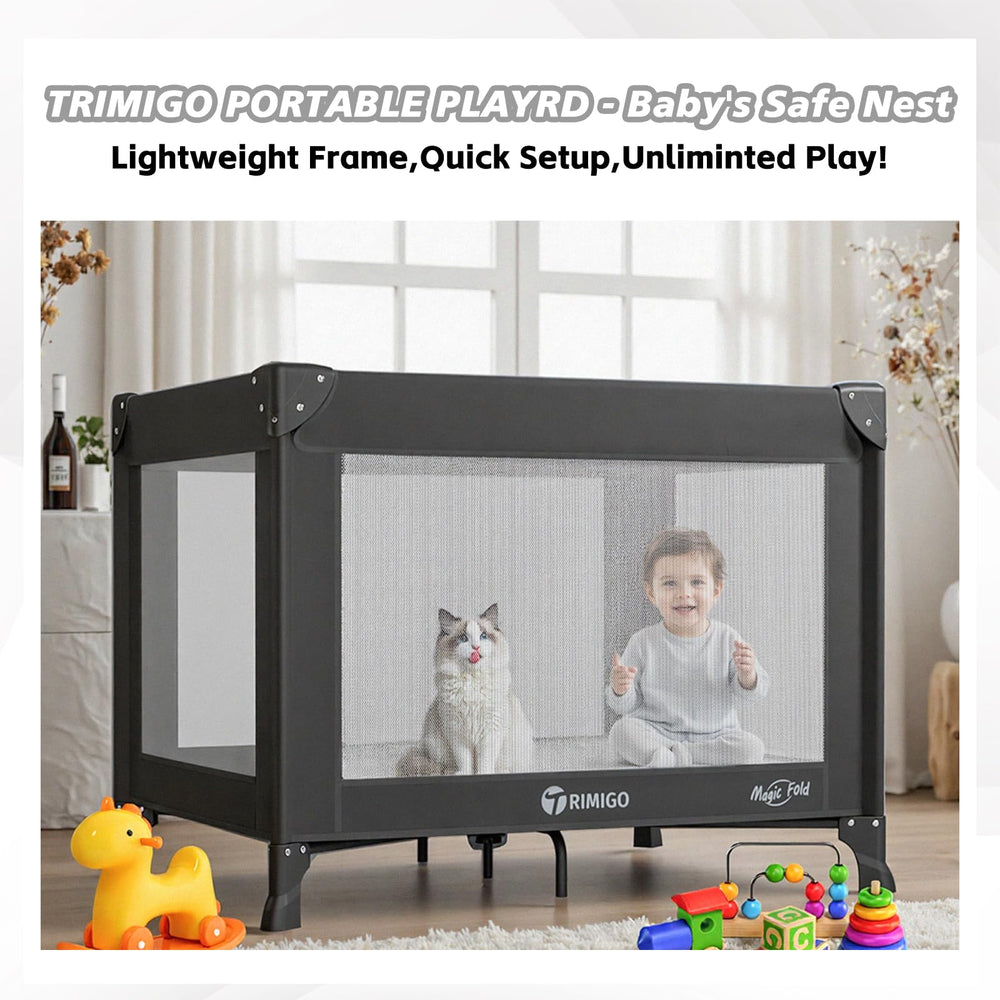 Trimigo travel crib mattress close-up showing plush comfort.
