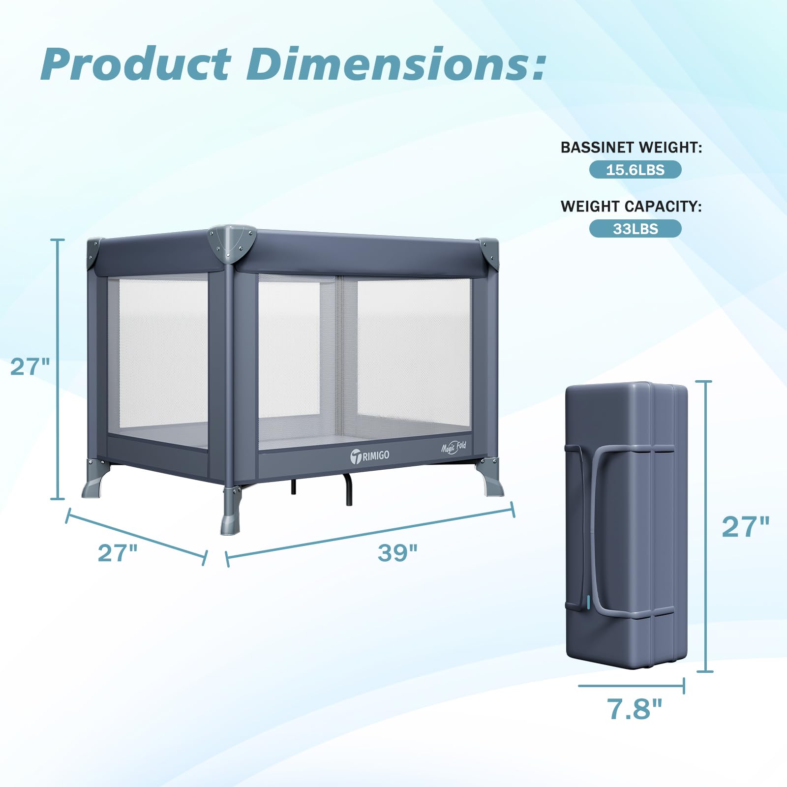 Trimigo travel crib with included bag and mattress for easy trips.