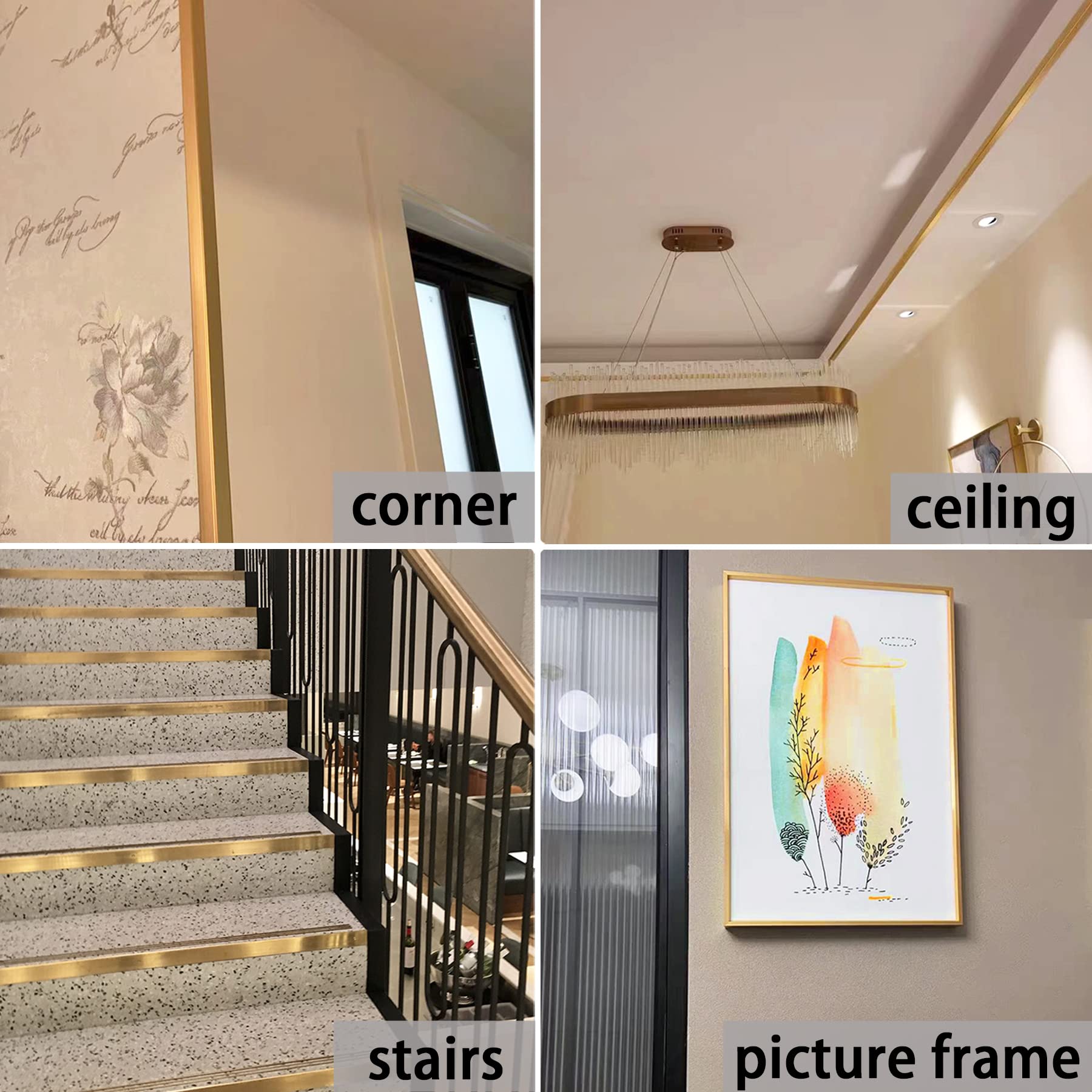 Trimold aluminum L-molding decor and protection for walls and baseboards.