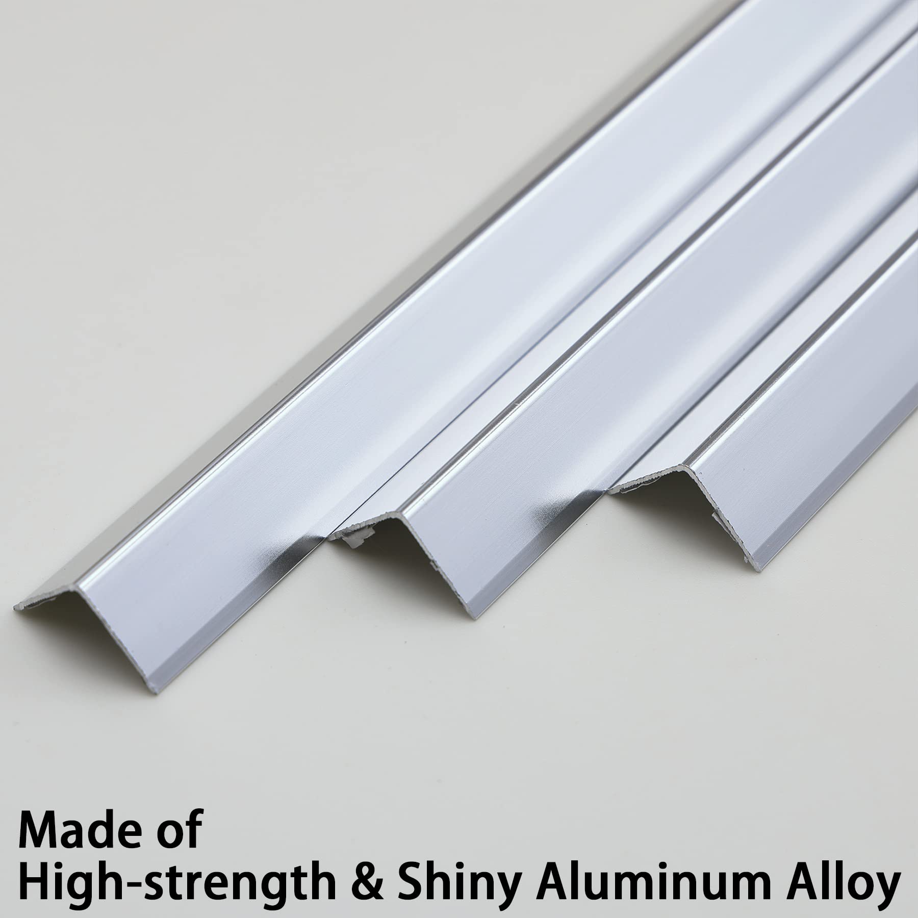 Trimold aluminum L-molding with mirror-like finish adds sleek decor and easy cleaning.
