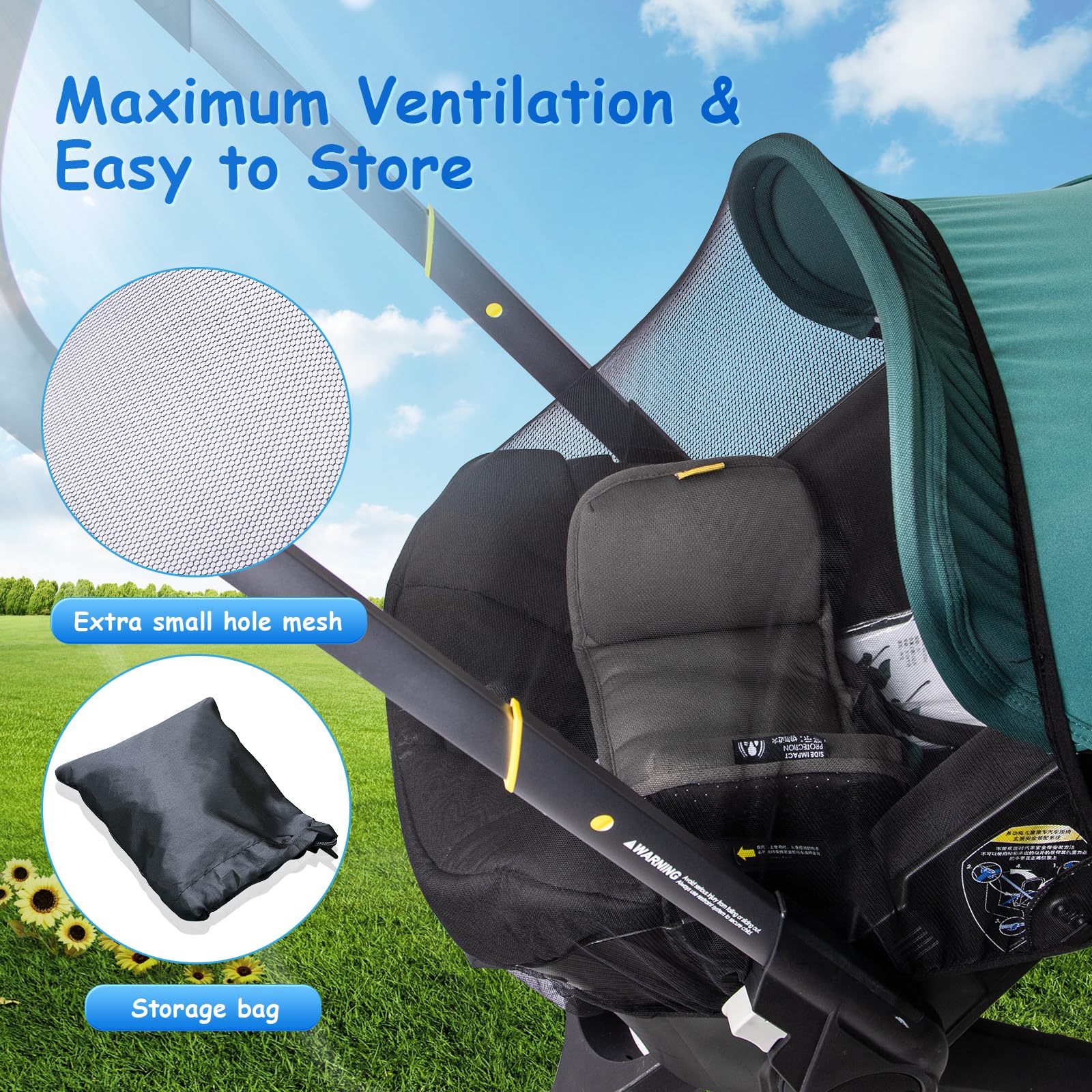 tripdaily mosquito net-easy-install simplifies attachment to stroller or car seat