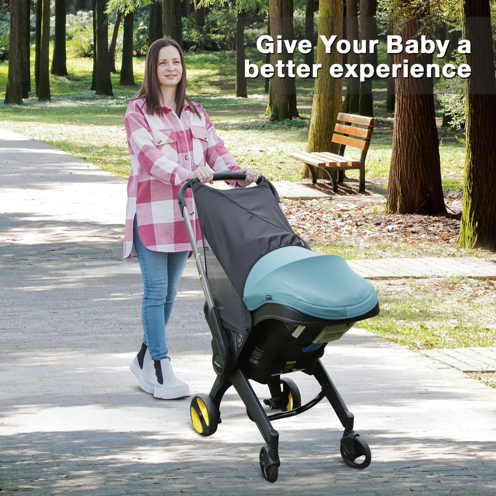 TRIPDAILY sun shade keeps baby comfortable and shaded.
