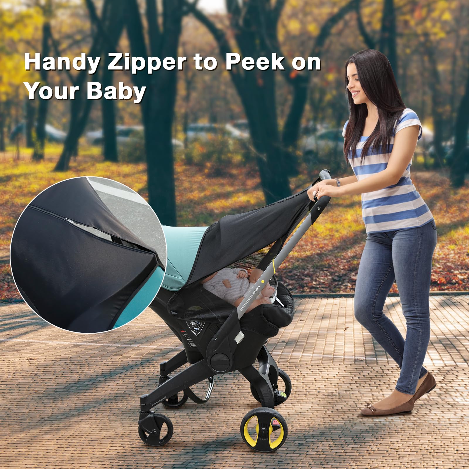 TRIPDAILY sun shade peek zipper for quick baby checks.