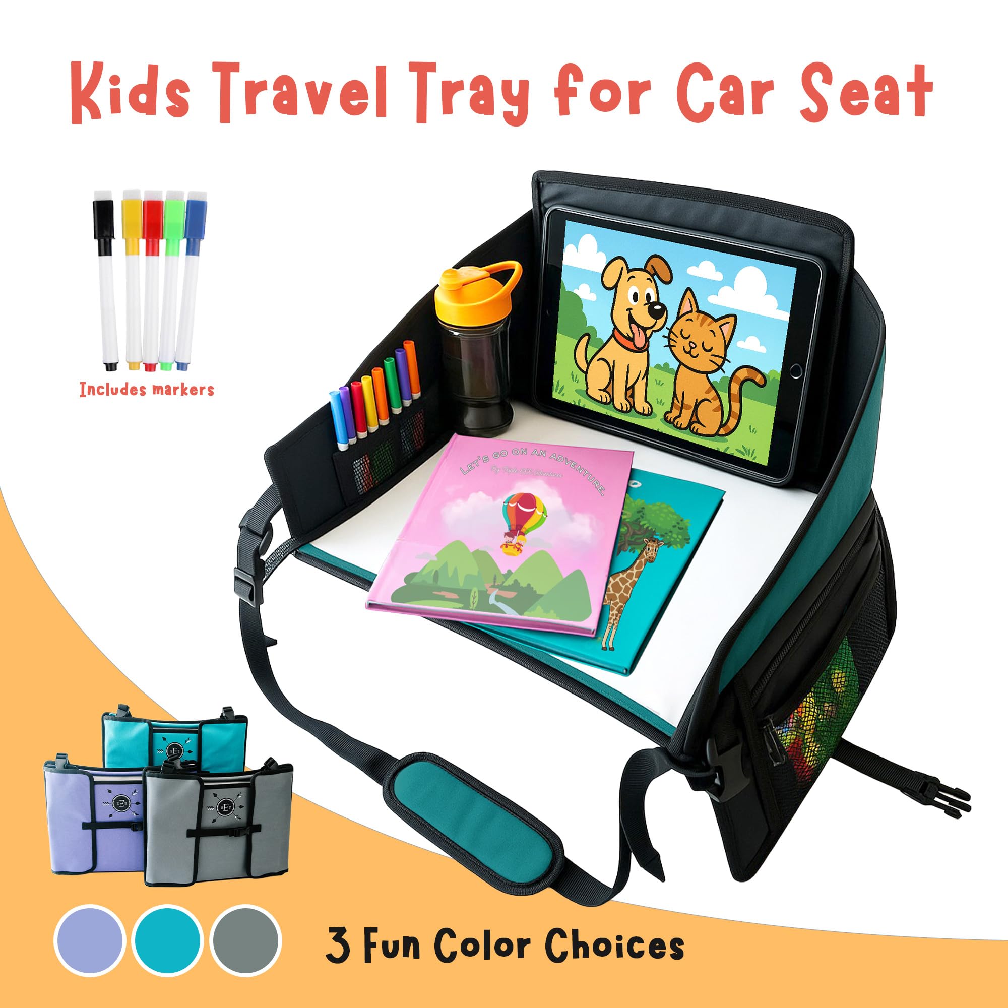 Triple EEE Adventures travel tray purple in use keeps kids focused with organized space.