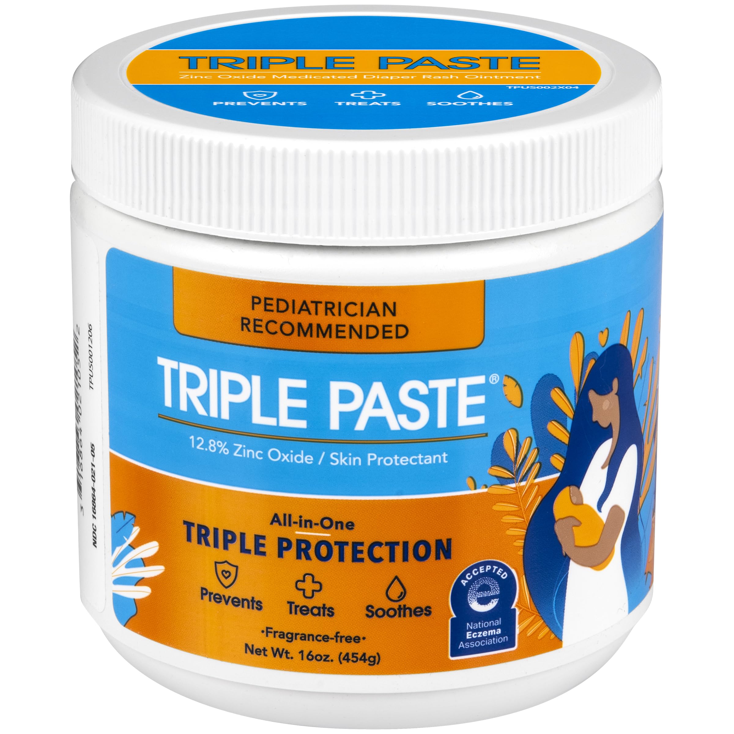 Triple Paste diaper cream tub 16oz provides a gentle barrier for sensitive baby skin.