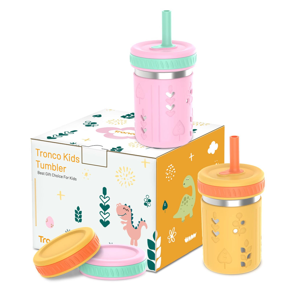 Tronco 2-pack 10oz toddler tumbler with silicone sleeve for non-slip grip
